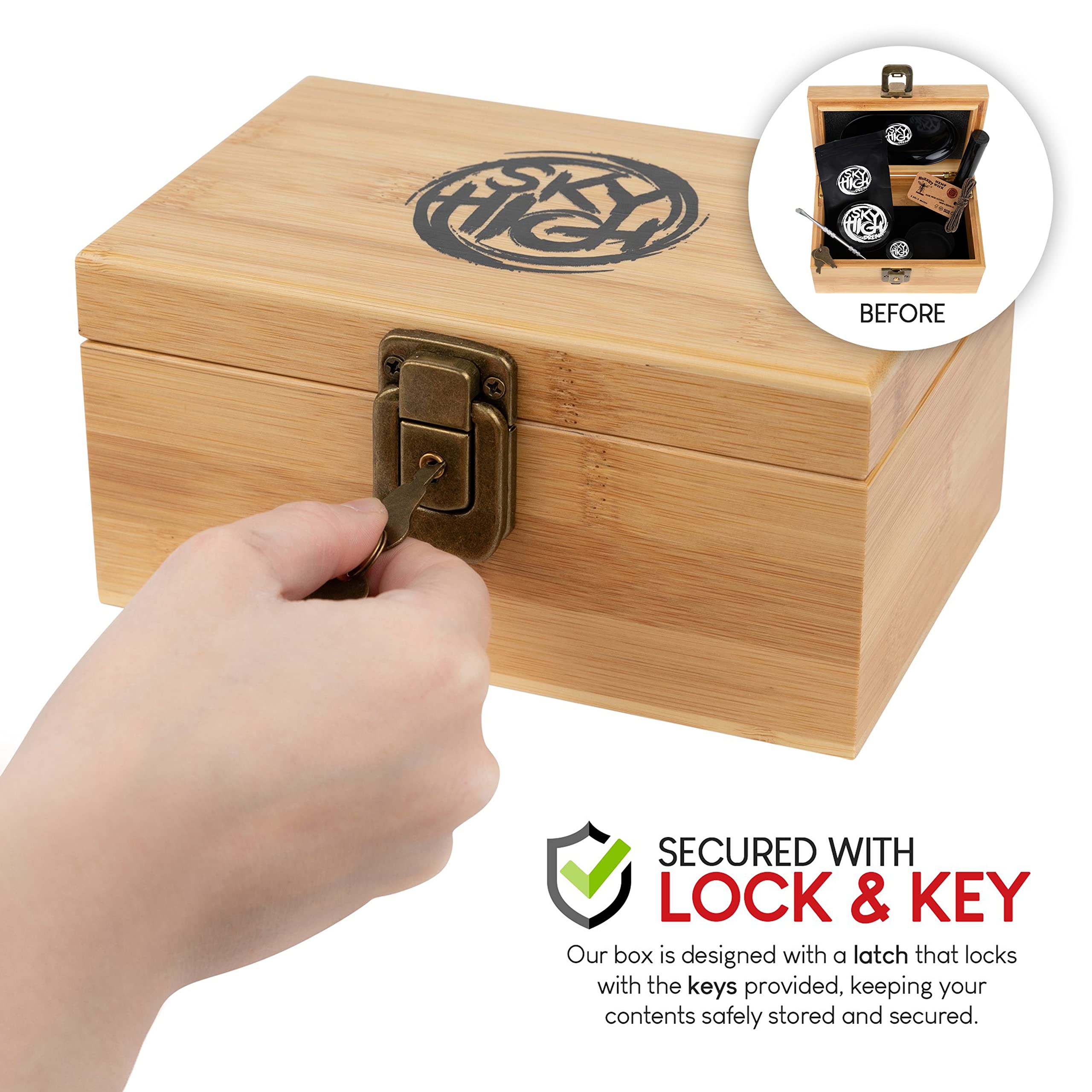 Sky High Dream Smell Proof Wooden Storage Box with Lock and Key - Odor
